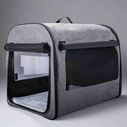 side image of grey color Waterproof Travel Pet Carrier With Rolling Door