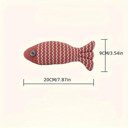 front image of red color Chewy Fish Interactive Cat Toy with dimensions