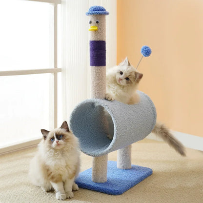 front image of blue color Cartoon Series Cat Climbing Frame with Sisal Scratch Post