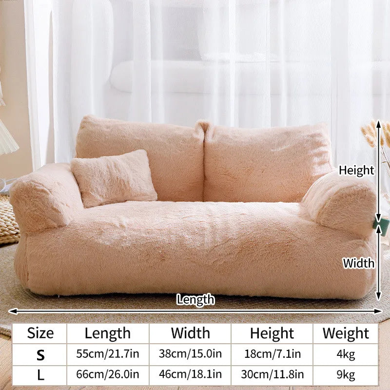 Khaki Color Detachable Plush Pet Sofa with Dimensions