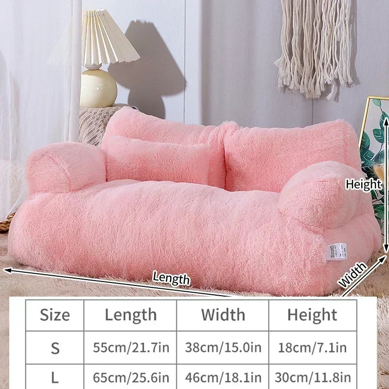 Pink Color Detachable Plush Pet Sofa with Dimensions