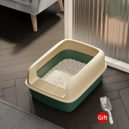 Green Color Semi-Enclosed Cat Litter Box with Free Shovel Gift