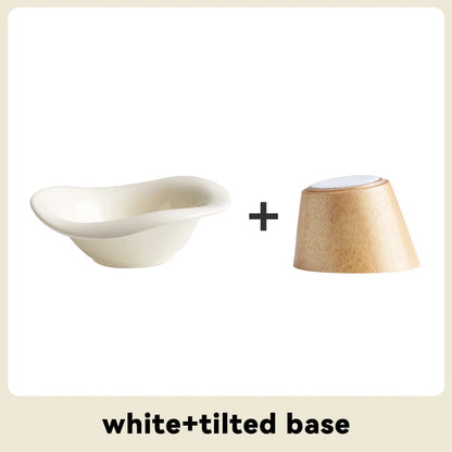 image of white color Wooden Tilted Raised Cat Bowl with tilted base