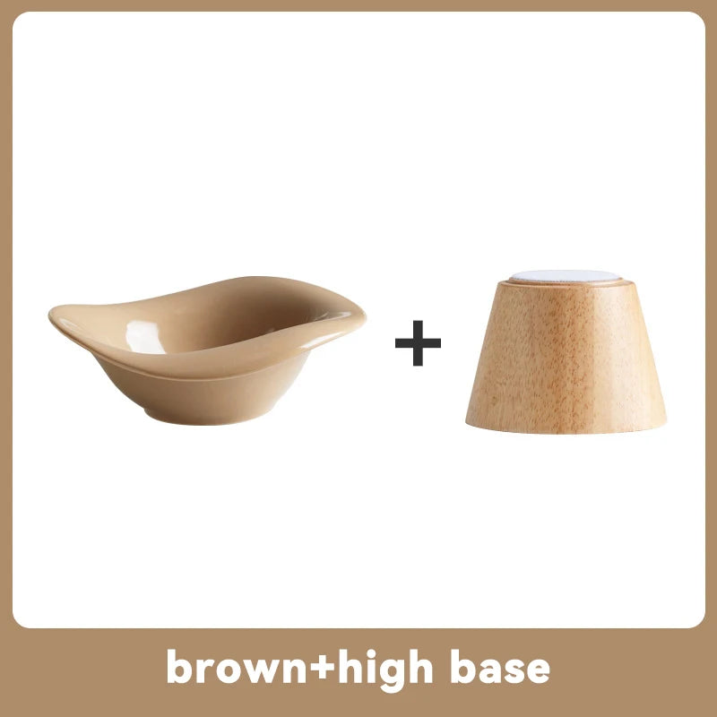 image of brown color Wooden Tilted Raised Cat Bowl with high base