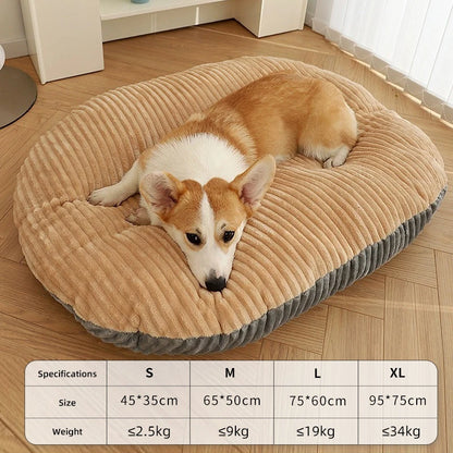 top image of Padded Basket Dog Bed cushion with dog lying on it