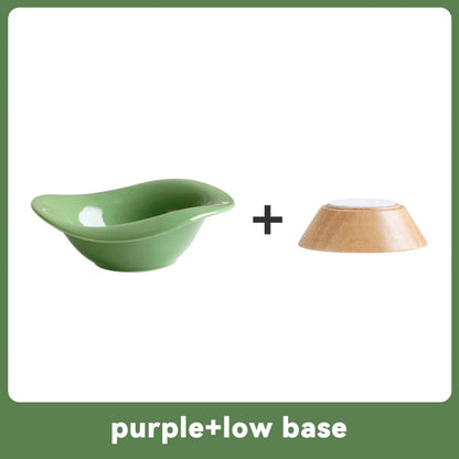 image of green color Wooden Tilted Raised Cat Bowl with low base