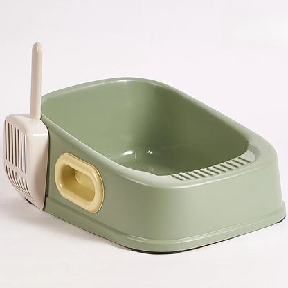 Green Color Minimalism Semi-Enclosed Cat Litter box with Shovel Front Image