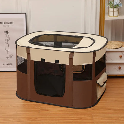 front image of brown color Enclosed Folding Pet Bed Basket