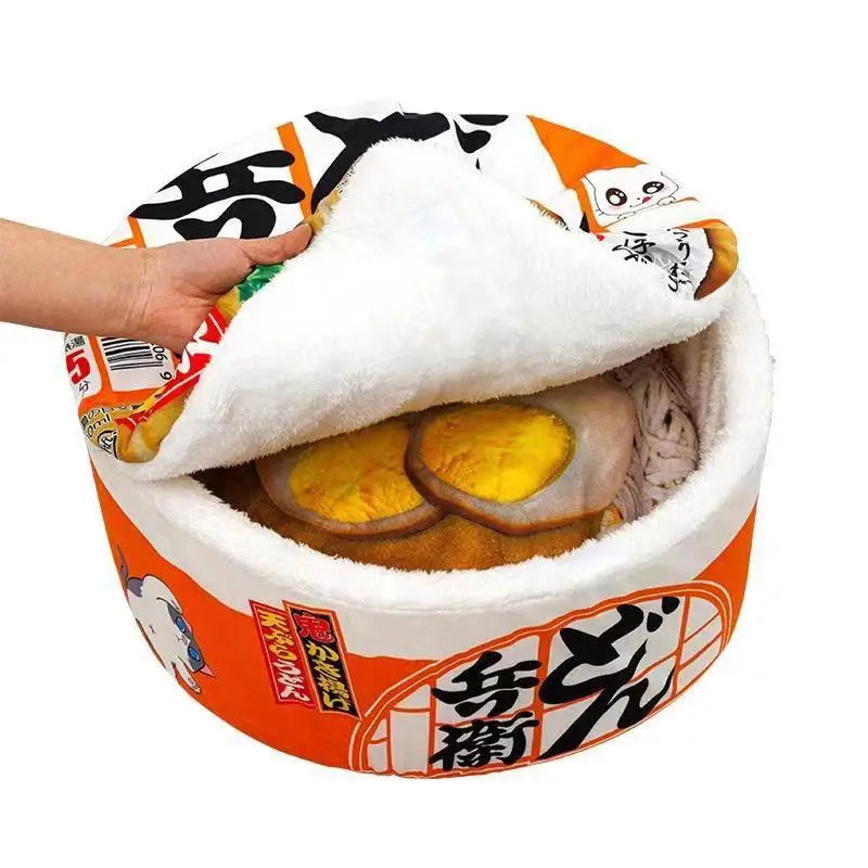 top image of orange color Ramen Noodle Cup Cat Bed