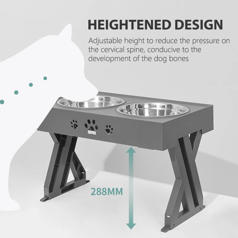 dual Stainless Steel Pet Bowl with Adjustable Stand image showing product features