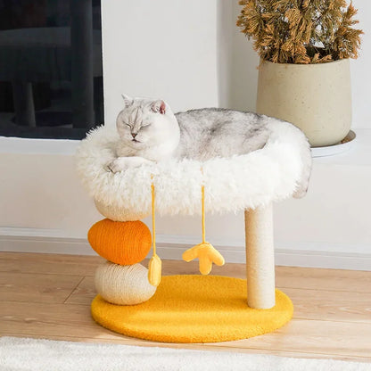 front image of cat sleeping on Fleece Chicken Cute Cat Bed with Scratching Post