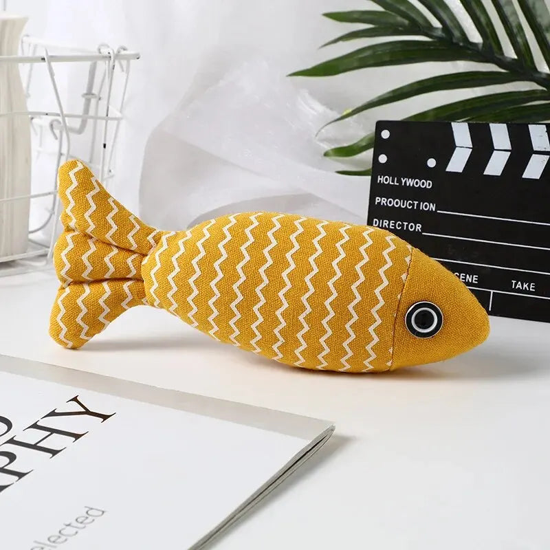 front image of yellow color Chewy Fish Interactive Cat Toy