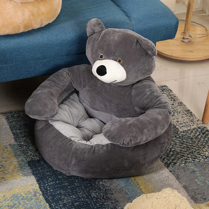 Grey Color Bear Cuddling Pet Bed Top Image