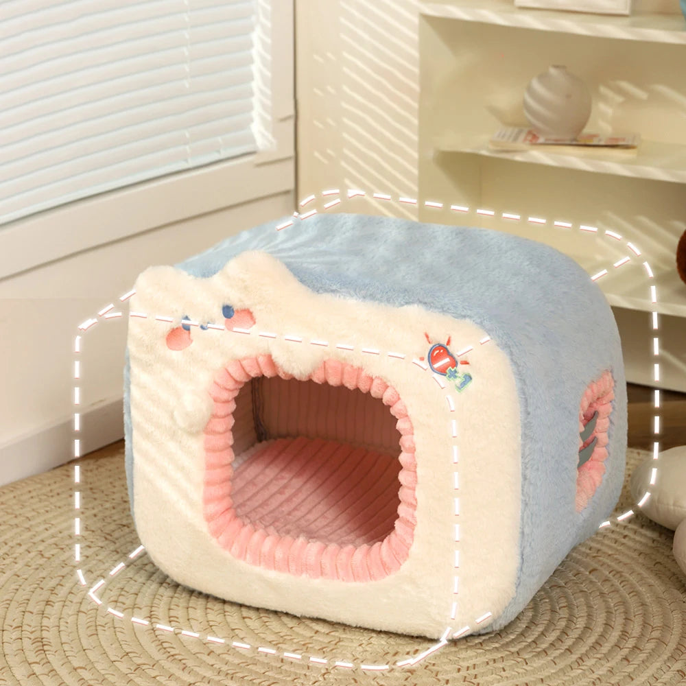 side image of blue color Cubic Warm Cat House