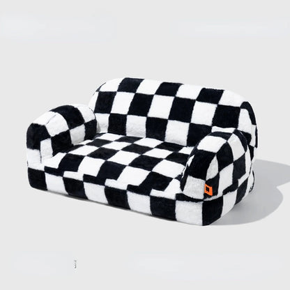 Checkboard Plush Pet Sofa Front Image