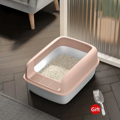 Pink Color Semi-Enclosed Cat Litter Box with Free Shovel Gift