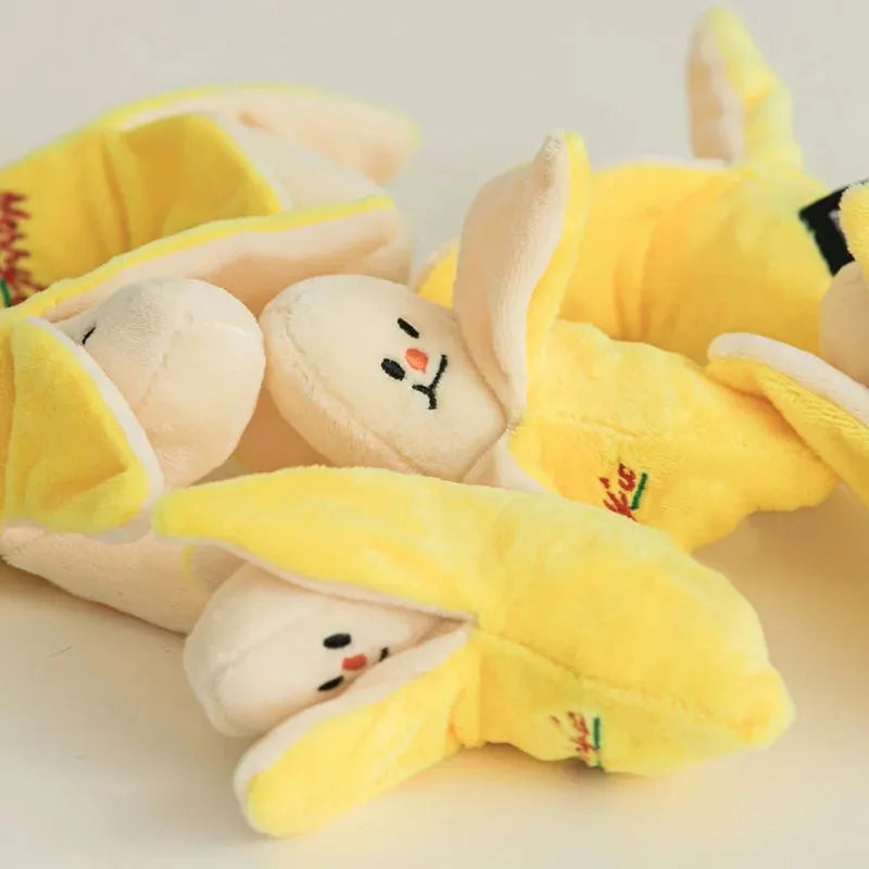 Close Up Image of Cute Banana Plush Dog Toys
