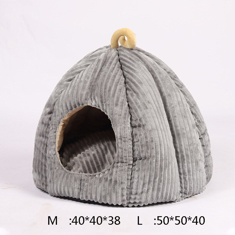 light grey color Enclosed Pumpkin Cat Bed with dimensions