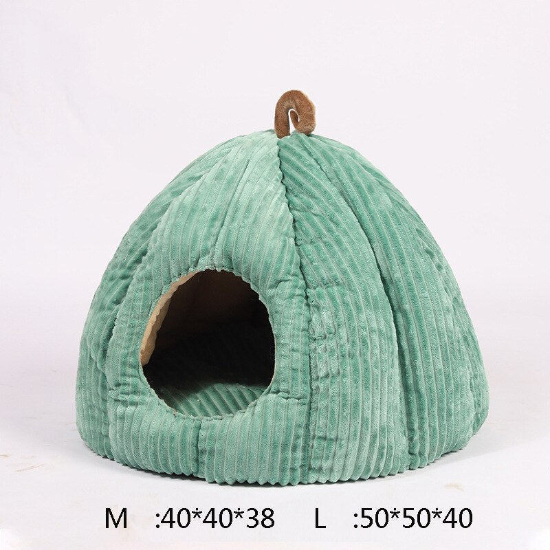 light green color Enclosed Pumpkin Cat Bed with dimensions