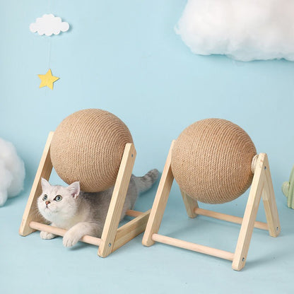 two Elevated Cat Scratching Balls front image with cat lying underneath