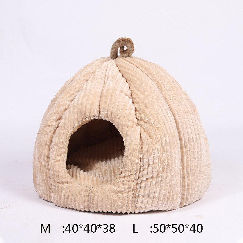 light brown color Enclosed Pumpkin Cat Bed with dimensions