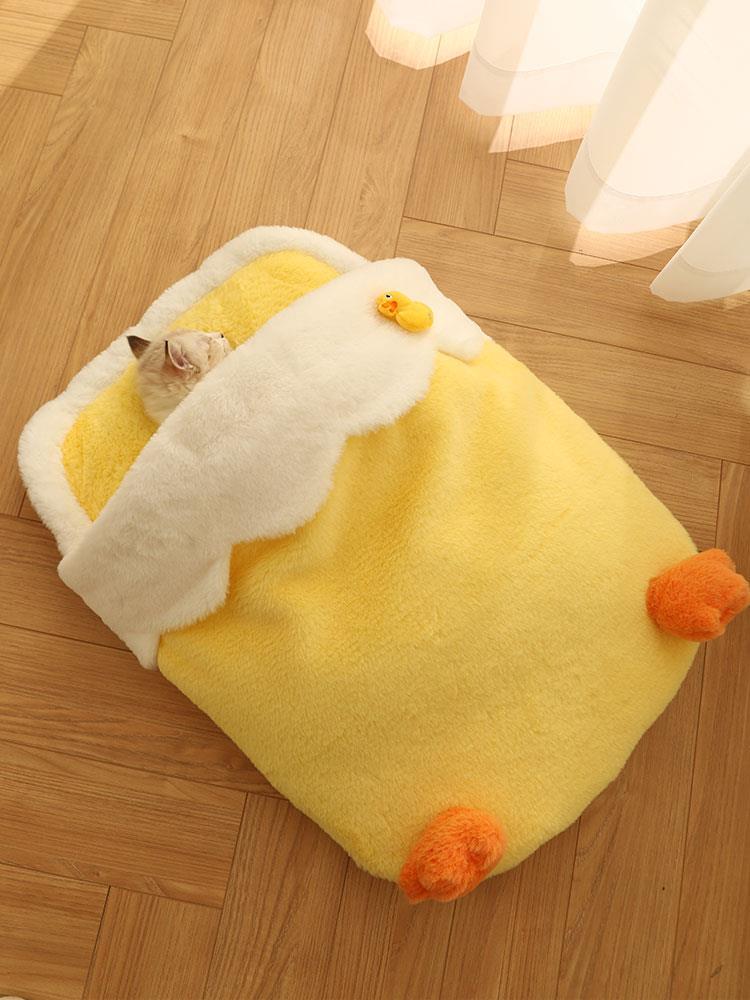 top image of Cute Duck Cat Bed with cat sleeping