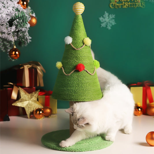 Christmas Tree Cat Scratching Post Front Image with Cat Playing